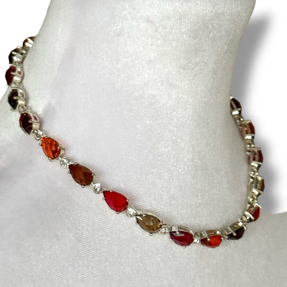Multicolor Crystal Statement Necklace Red Orange … - image 1